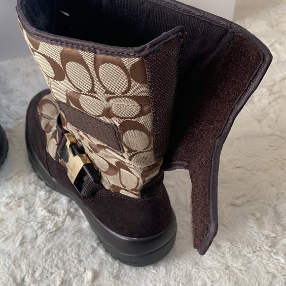 Coach Sharron Signature C Brown Rain Snow Winter Boots - Picture 6 of 10